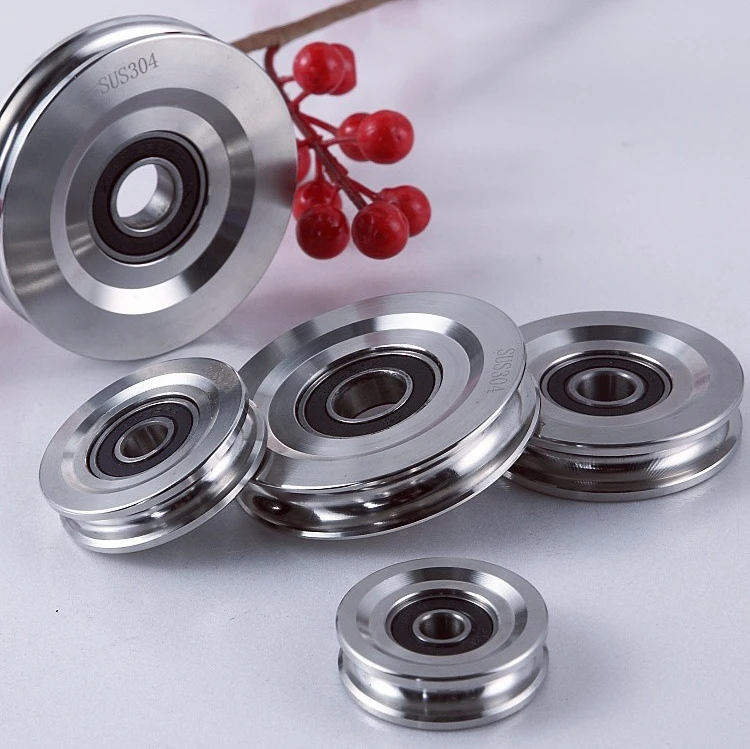 1 قطعة 304 بكرة الفولاذ المقاوم للصدأ U-نوع المسار سلك حبل الأسطوانة الكرة تحمل بكرة رفع استقامة آلة عجلة