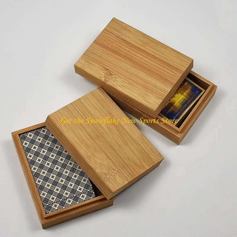 

E56D Bamboo Cards Storage Box Desktop Playing Card Box for Case for Tarot Playing Games Table Board Deck Game