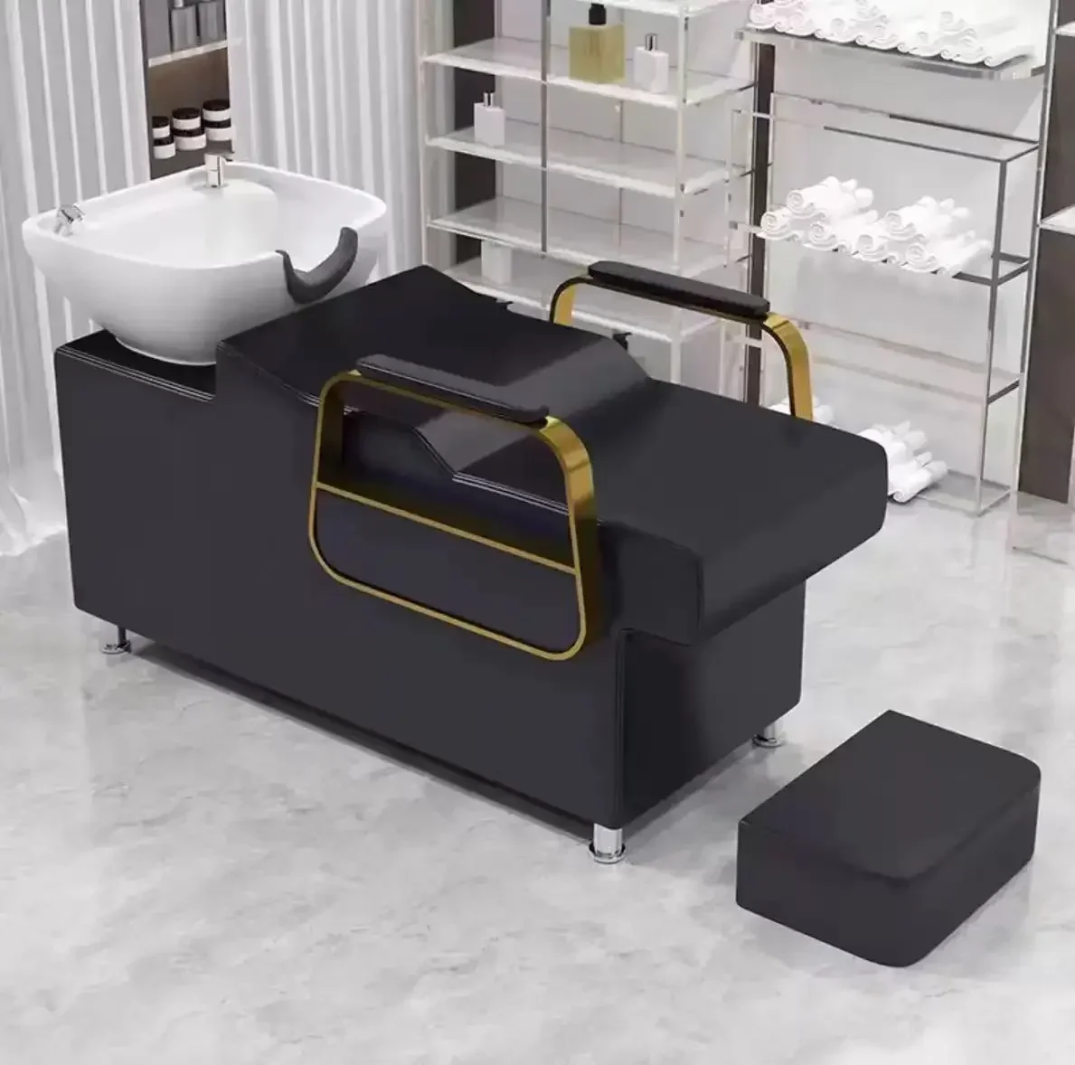 

Hot Sale Modern Style Salon Hair Leather Shampoo Chair High Quality With Pedal For Shampoo Bed