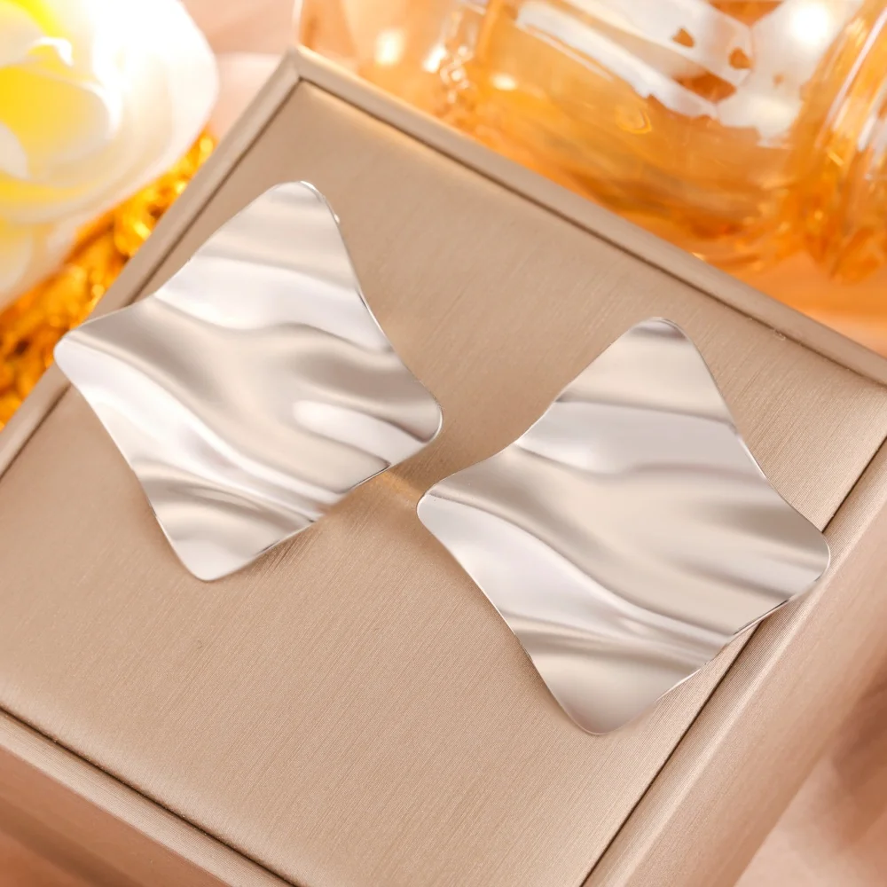 Water Ripple Square Stud Earrings for Women Girls Ear Jacket Geometric Earrings luxury Stainless Steel Jewelry Party Gifts image 2