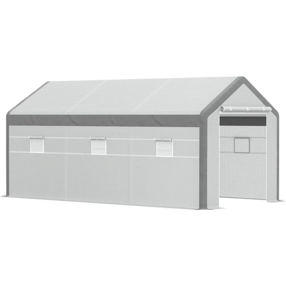 

20' x10' x 9' Walk-in Greenhouse with Roll Up Door with 8 Closeable Windows，Outdoor Gardening Canopy，White