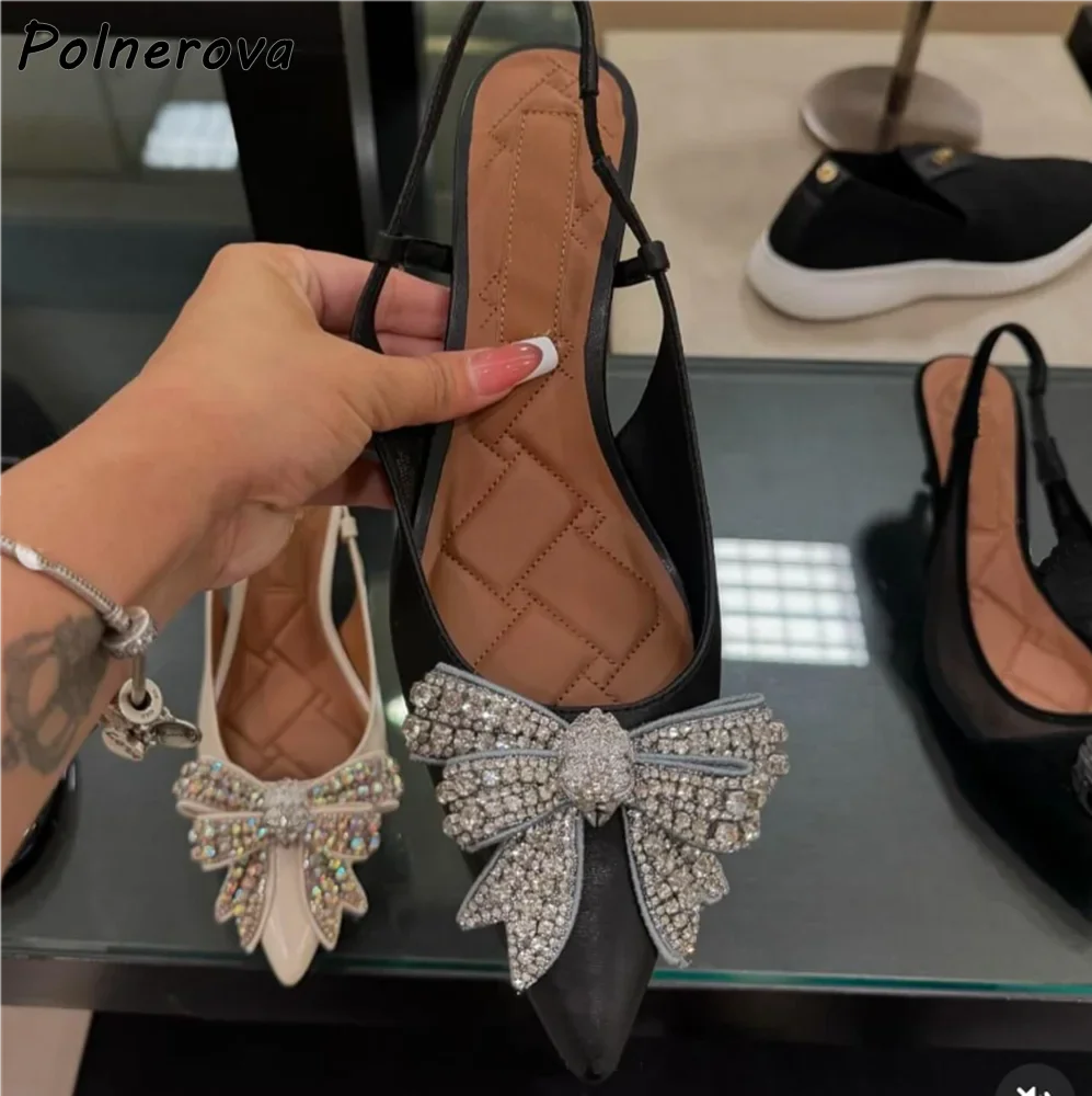 

Butterfly Knot Rhinestone Sandals Pointy Toe Solid Slingback Luxury Fashion Summer Shoes Women's Summer Party Stiletto Shoes
