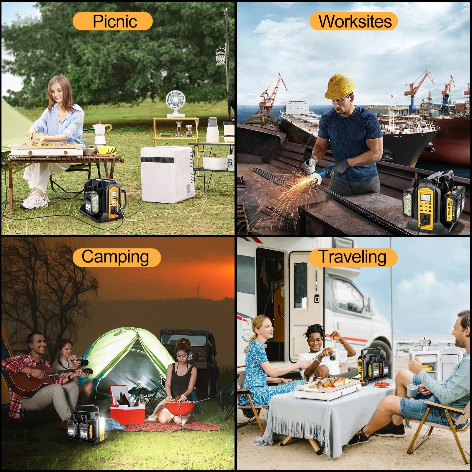 Мощный инвертор 350 Вт для аккумулятора DeWalt 20 В 60 В, 4-портовой инвертор DC 20 В до AC 120V/220-230V Pure Sine Wave Inverter с 3 USB-A & 1-USB-C-портом, 300-литровый светодиодный свет для активности на открытом воздухе US/AU/EU/UK Plug DCB208 DCB204 DCB181 DCB182 DCB200 DCB203 DCB205 DCB201 DCB206 DCB205-2 DCB204-