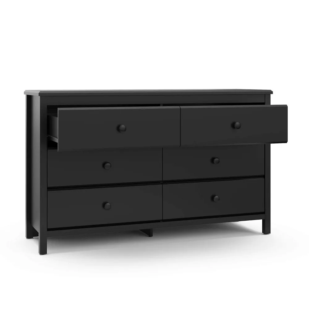 Storkcraft Alpine 6 Drawer Double Dresser (Black) – GREENGUARD Gold Certified, Dresser For Nursery, 6 Drawer Dresser