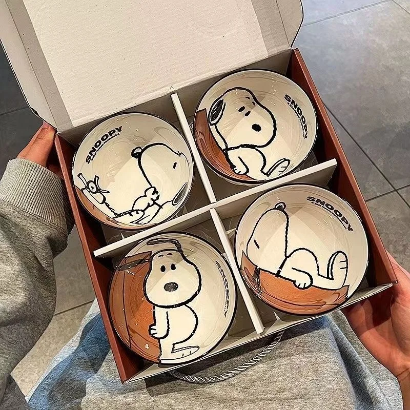 

New Kawaii Anime Snoopy Ceramic Tableware Bowl Household Personal Set 2025 High Beauty New Underglaze Color Rice Bowl Tableware
