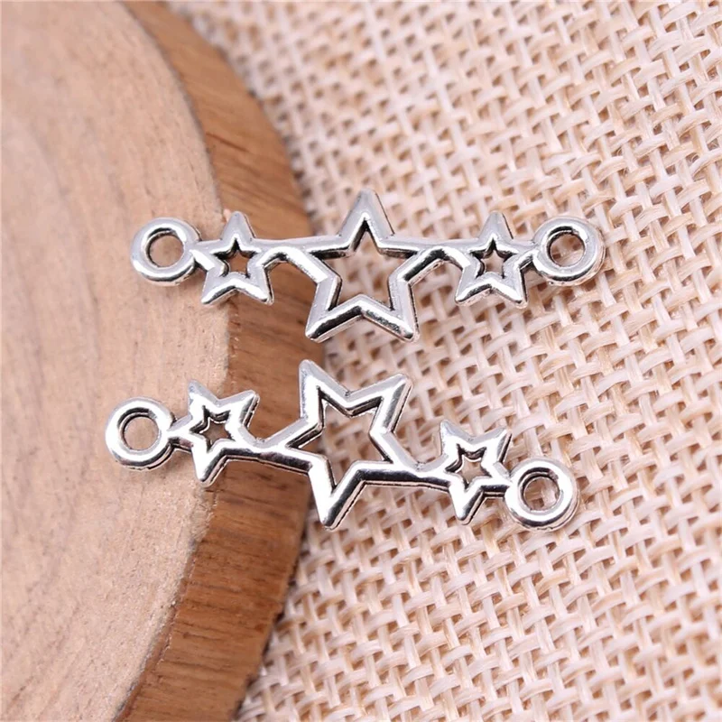 30pcs star link connector Pentagram charm 25x9mm Tibetan Silver Plated Pendants Antique Jewelry Making DIY Handmade Craft