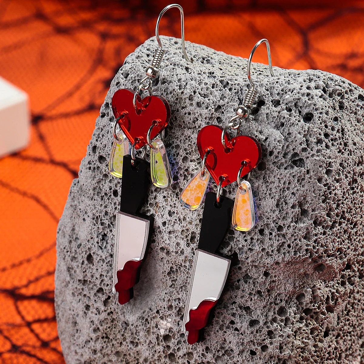 New Love Blood Knife Acrylic Drop Earrings for Women Gothic Mirror Heart Dagger Long Earring Party Jewelry Valentine's Day Gifts