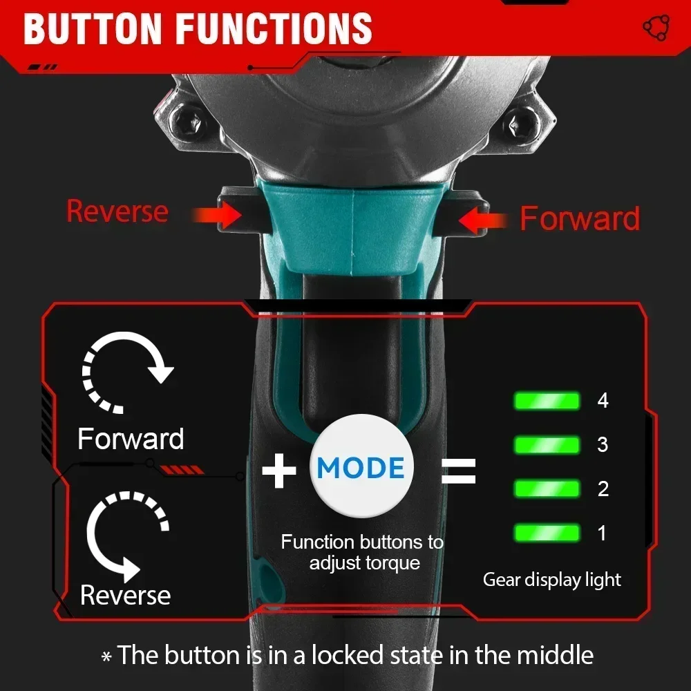 ONEVAN 1200Nm Brushless Electric Impact Wrench Cordless Wrench Socket Rechargeable 1/2Inch Li-ion Battery For Makita 18V Battery