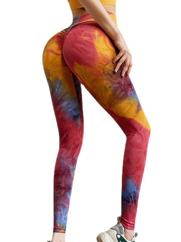 Tie Dye Printed Leggins Gym Training Seamless Leggings Women High Waist Elastic Yoga Pants Fitness Joggings Sport Running Femme