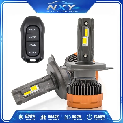 

NXY NX19 180W Tri Color LED Headlight Bulb White Warm White Yellow Flashing Remote Controller H4 H7 H11 High Power Car Lamp Lite