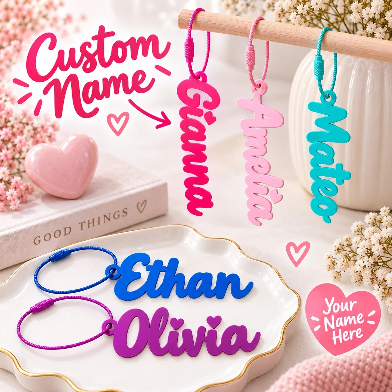 Personalized Acrylic Name Keychain, Custom 3D Name Tag, Colorful Bag Charm, Custom Name Gift for Friends and Family