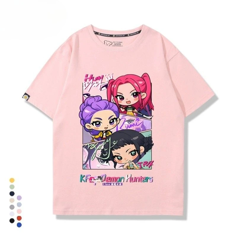 KPop Demon Hunters Top Rumi Zoey Mira Cosplay Child Women Men Summer Cotton T-shirt Cartoon Figure Clothing Black White Tees