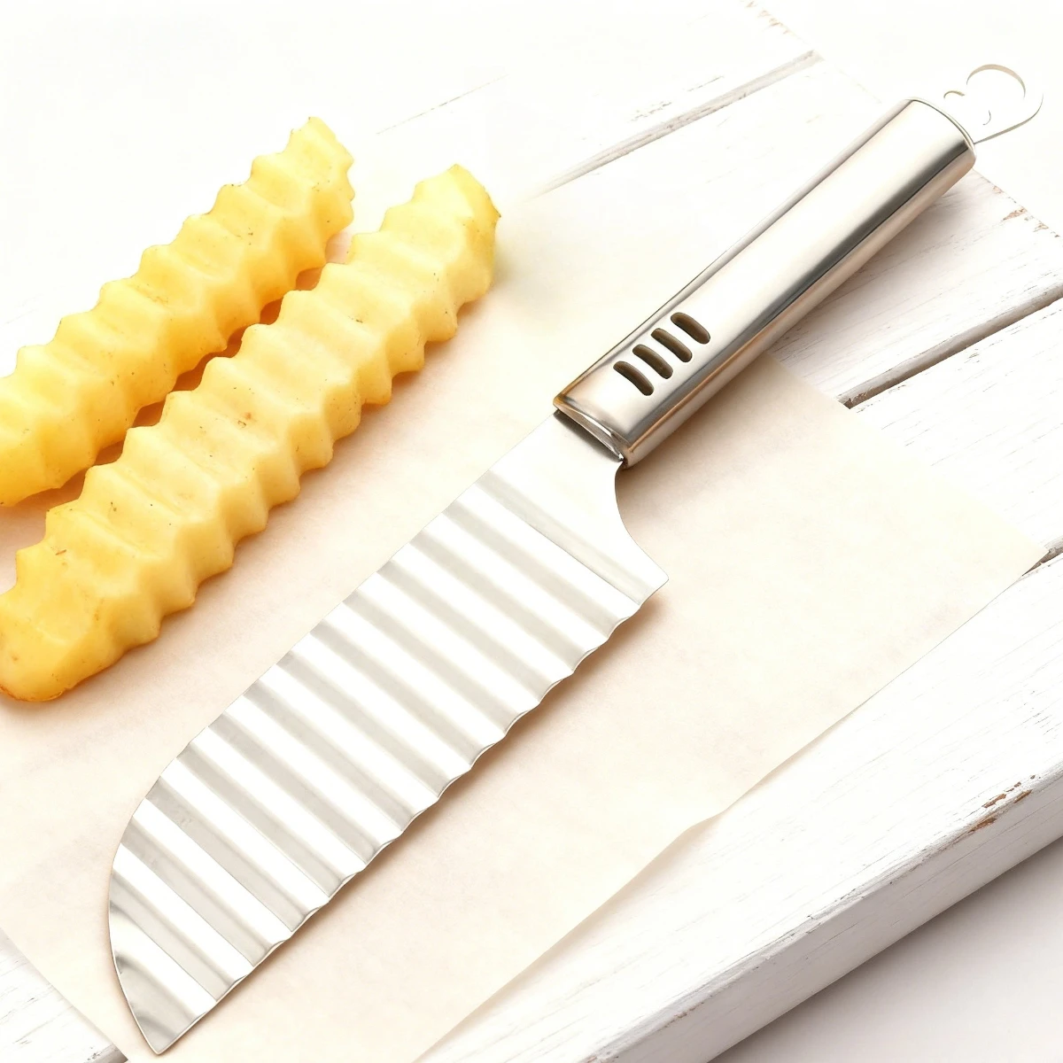 Rebanador de patatas onduladas de acero inoxidable, cortador de frutas y verduras multifuncional colgante para masa frita, utensilio de cocina, 1 Uds.