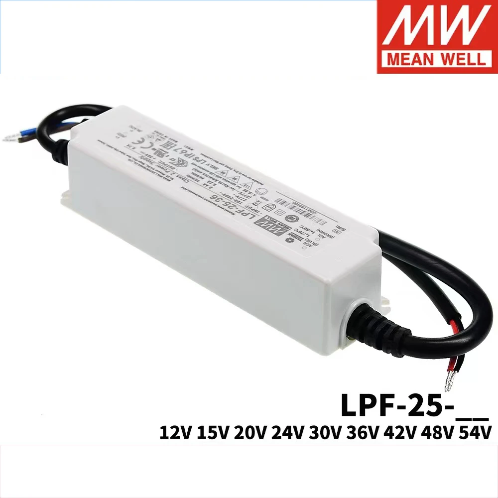 

TAIWAN MEAN WELL LPF-25-12 12V 2.1A 25.2W Constant Voltage+Constant Current LED lighting Driver Class 2 Class II PFC IP67 Brand