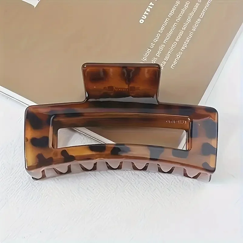 2 Stück elegante Haarklammern mit Leopardenmuster, rechteckige Hai-Klammern aus Kunststoff, Haarschmuck für Damen, Haarspangen für Styling – Detail 4