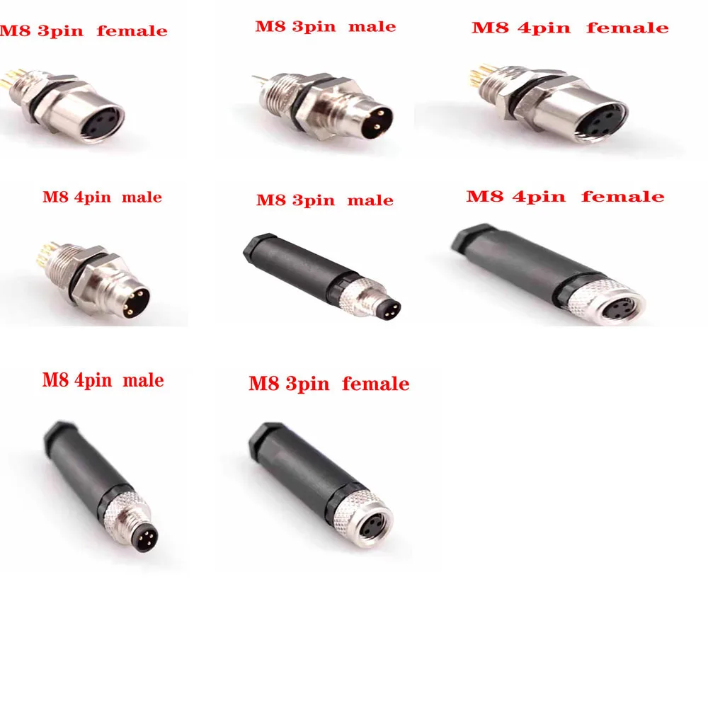 1Pcs M8 panel back mounting sensor connector flange sleeve threaded joint male and female A type 3 4Pin