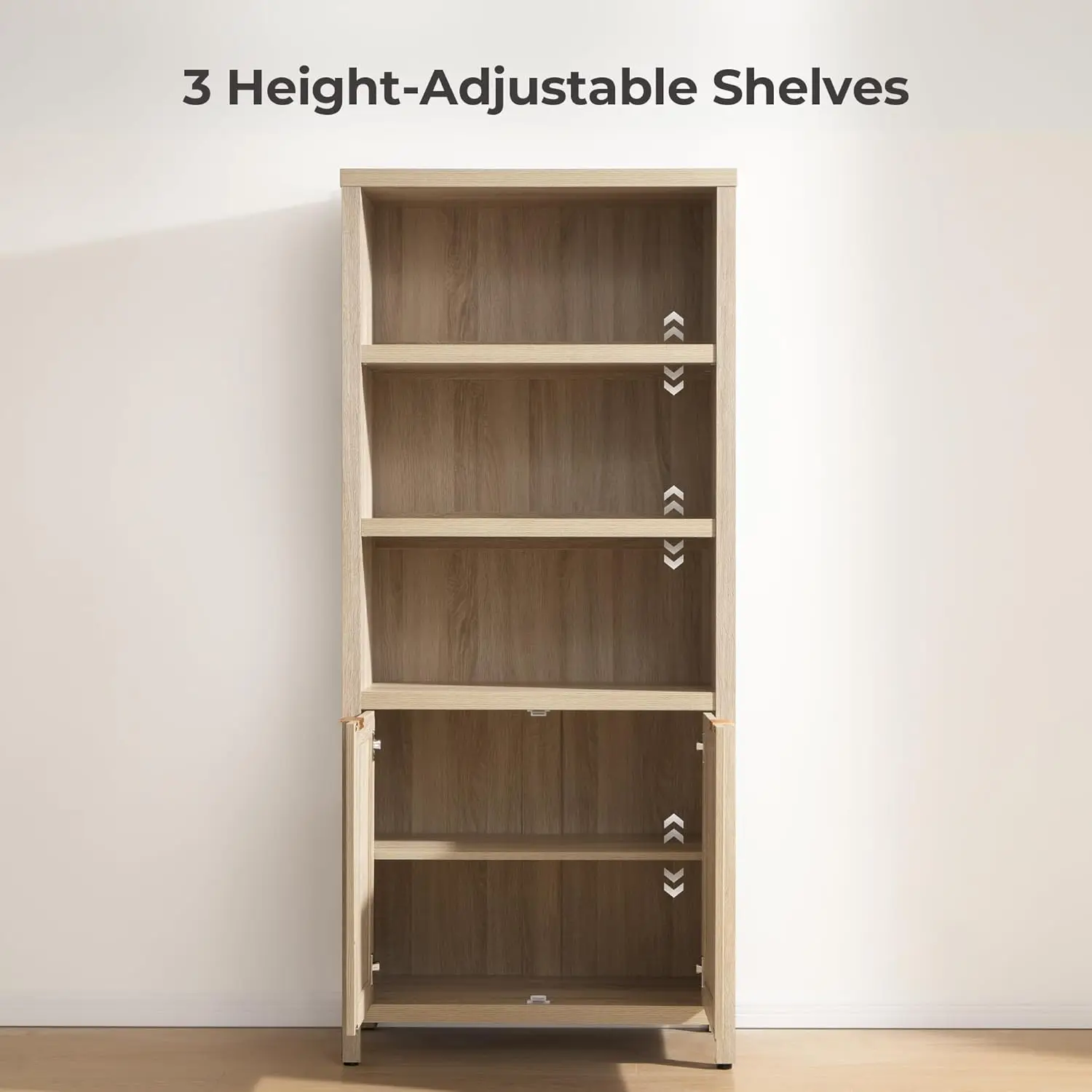 Bookcase 71" Tall Bookshelf 5 Tier Rattan Boho Bookcase with Doors Storage Large Book Case Shelf Farmhouse Bookshelves