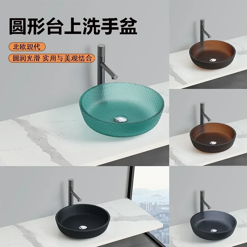 Multi-specification crystal glass table single basin, round square transparent wash basin