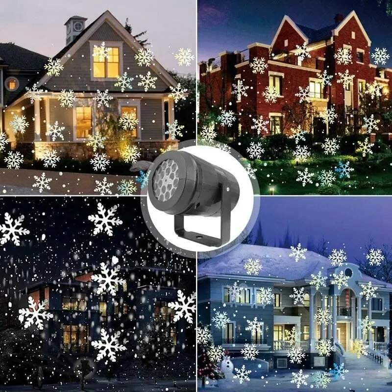 LED Christmas Dynamic White Snowflake Projector USB Powered Stage Projection Fairy Night Lamp For Holiday Theme Party Lighting