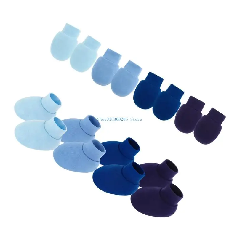 K9FF 4 مجموعة قفازات وجوارب للأطفال مضادة للخدش من القطن بتصميم قابل للتنفس وحزمة غطاء للقدم لحديثي الولادة والرضع