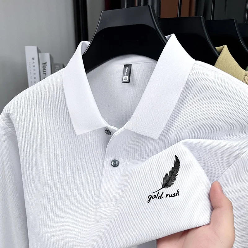 100%cotton Spring Autumn Men New Fashion Feather Embroide Polo Shirt Busine Casual Comfort Breathab First Choice Long Sleeve Top