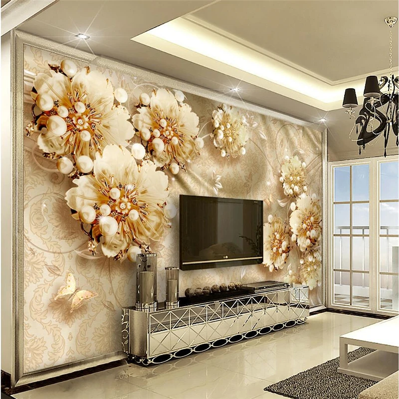 

wellyu papel de parede Custom photo wallpaper pearl flower three - dimensional jewelry luxury living room backdrop wall paper