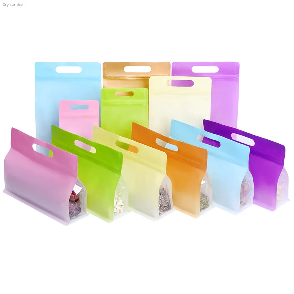 50Pcs/Lot Colorful Plastic Zip Lock Stand Up Bag with Hang Hole Self Seal Tear Notch Reusable Doypack Food Cosmetics Storage