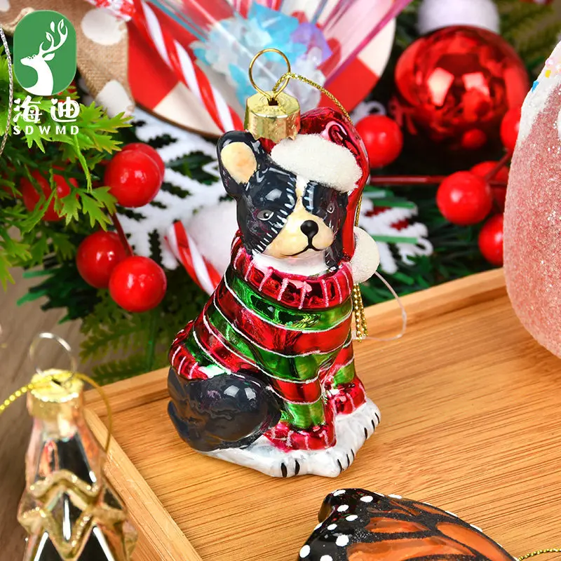 Cute Seasonal Glass Tree Decoration Bear Ice Cream Musical Note Butterfly Hand Painted Motif For Xmas Indoor Family Display
