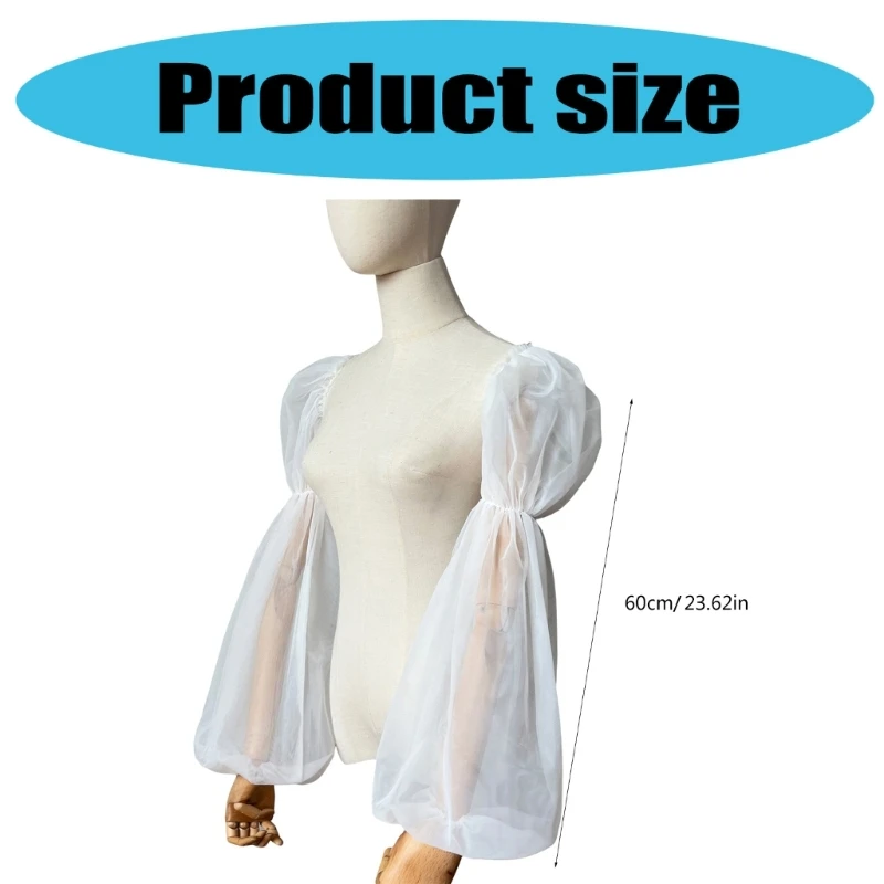 652F Tulle Arm Cover Long Sleeve for Bridal Gown Dress Decorative Sleeves Shirt Bishop Sleeve Dress Decorative Long Sleeve image 6