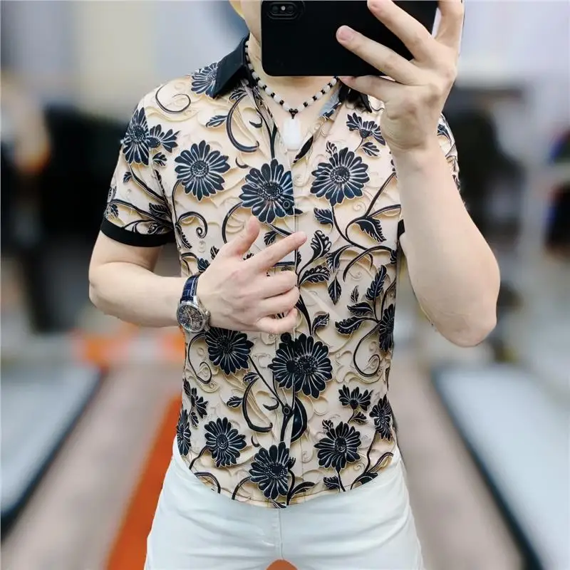 

Eurosation, новые летние мужские ледяные шелковые irt Faion, высокоэластичные, дышащие, ort Sve, повседневные, с цветочным узором, облегающие