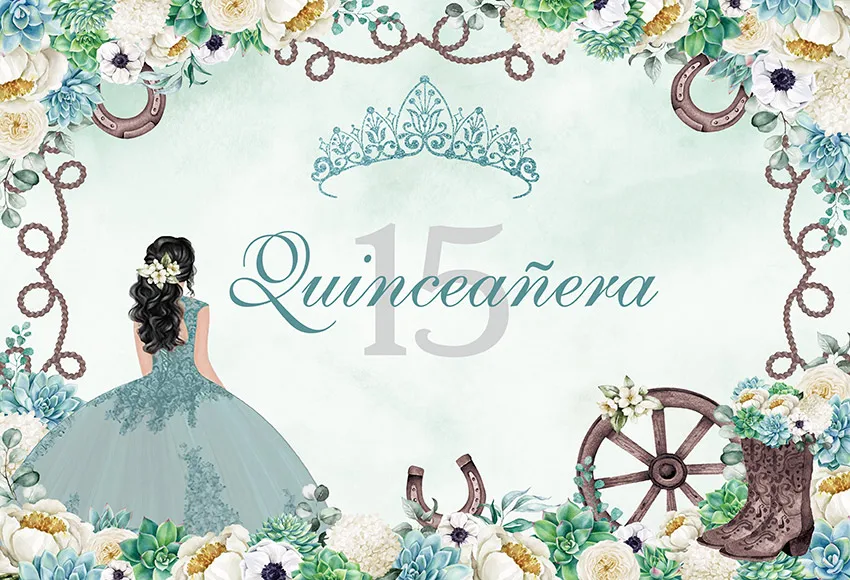 Photography Background Quinceanera 15 Year Old Birthday Party Backdrop Decor Flower Girl Princess Sliver Crown Photoshoot Poster