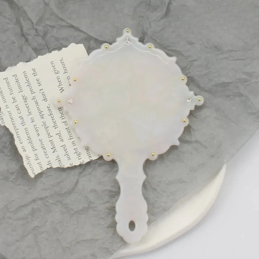 Specchio con manico portatile da 1 pezzo con delicato motivo in acetato, specchio per trucco portatile con intarsio di diamanti, accessorio per specchio portatile