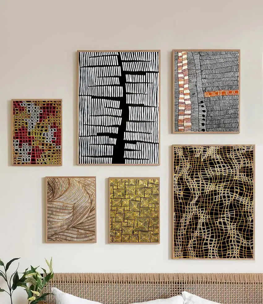Abstract Curve  Poster Aboriginal Artwork By Adam Reid Wall Art Canvas Painting Modern Picture Big Size For LivingroomHome Decor