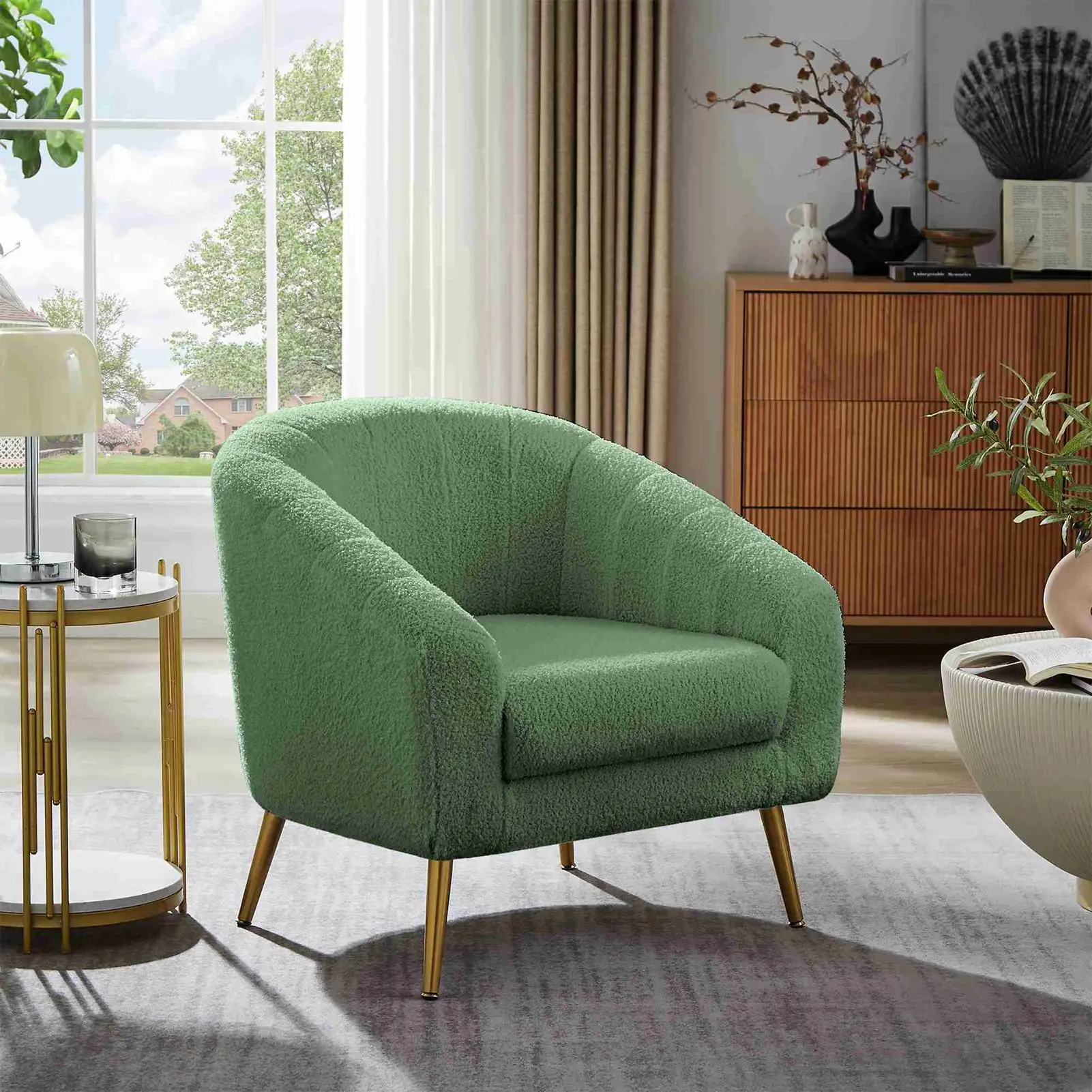 

Accent Chair Fabric Wrapped Metal Legs Modern Accent Chair for Living Room Bedroom Light Green