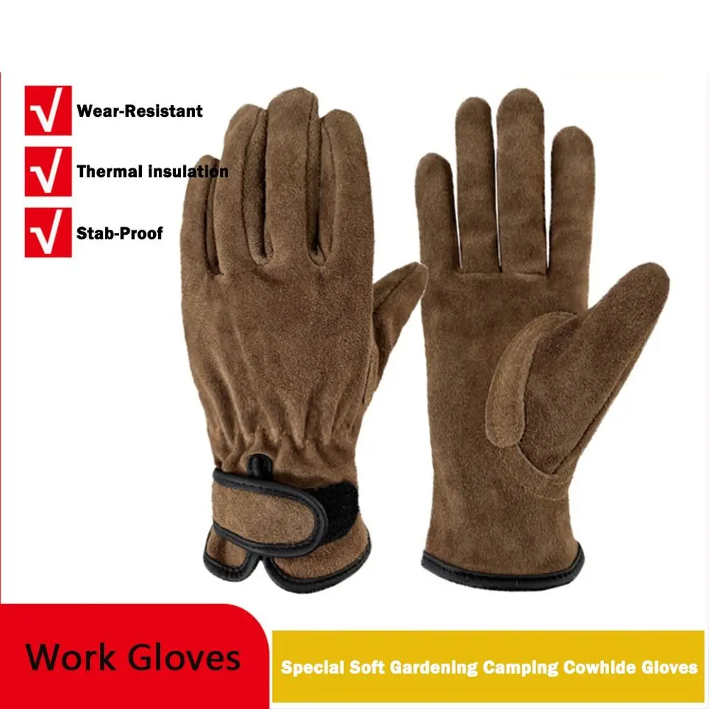 سلامة جلد البقر الرجال قفازات العمل قبضة قوية سميكة الثقيلة قفازات ارتداء قفازات أمان مقاومة الحماية الأمنية #5