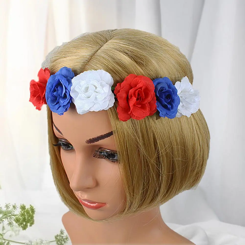 Hair Hoop Flower Headband Artificial Flower Stretchy Headband Red White Blue Women Elastic Head Band Hair Band Styling Tools