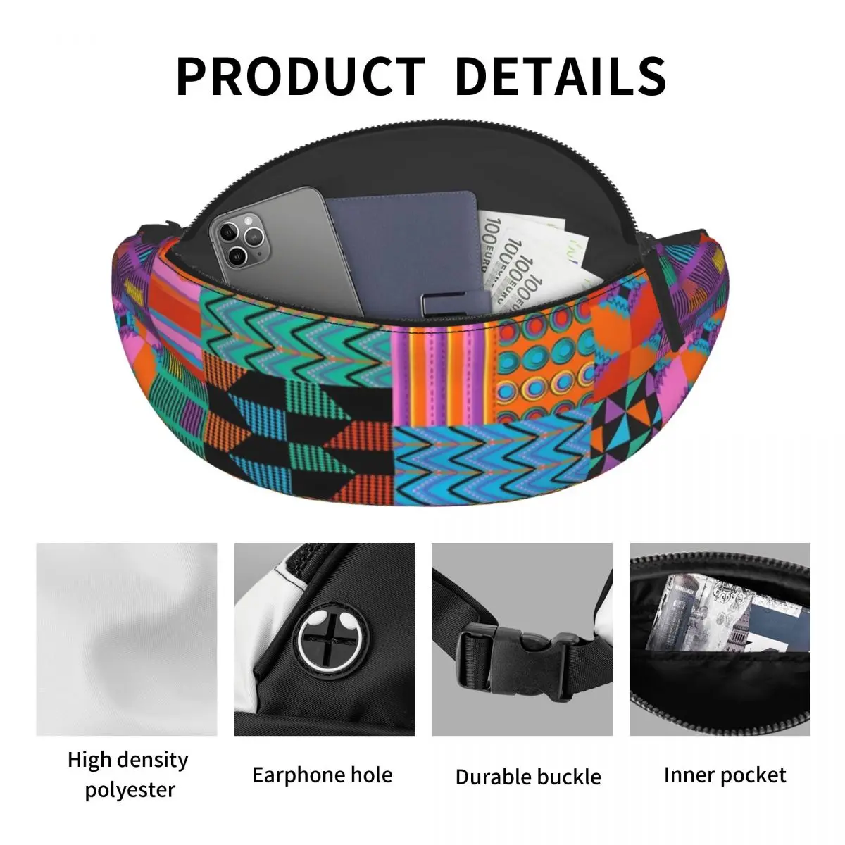 Unique Wax Print Ankara Kente Pattern Fanny Pack for Travel Hiking Women Men Africa Art Crossbody Waist Bag Phone Money Pouch