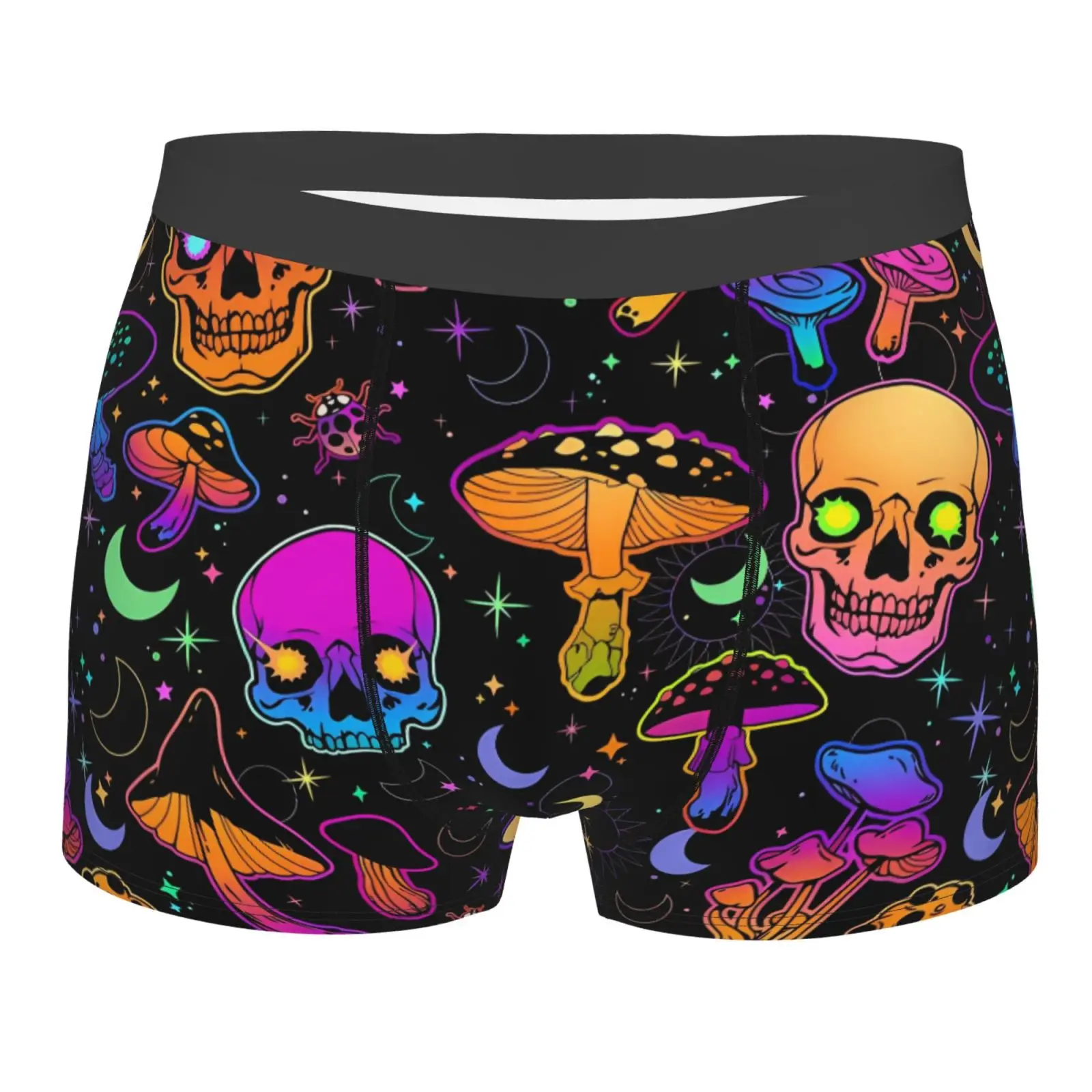 Psychedelic Mushroom Skull Pattern Man's Boxer Briefs Breathable Funny Underwear High Quality Print Shorts Gift Idea