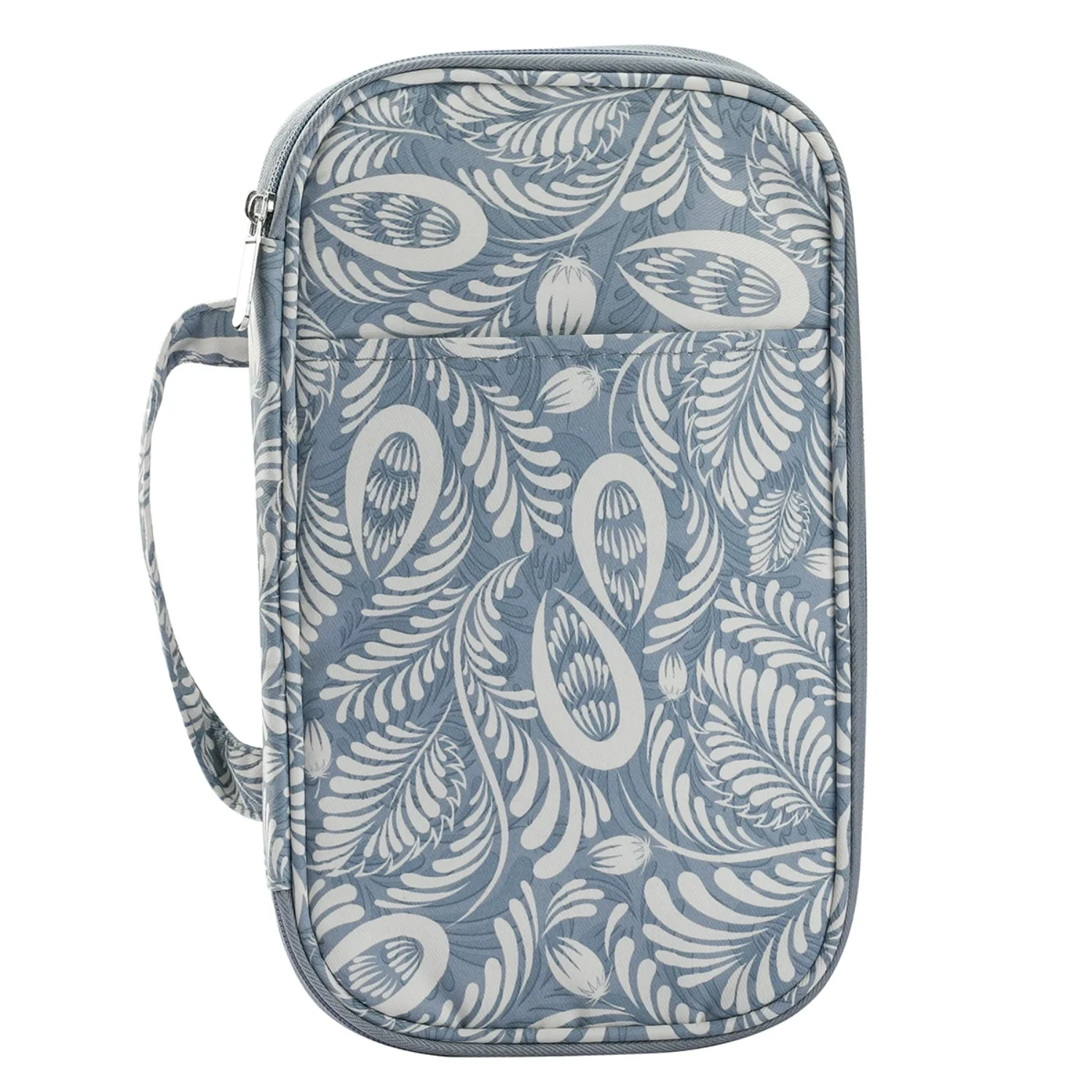 

Blue Color Bag With Leaves Portable Knitting Kit Case Organizer - Empty Storage Bag for Sewing Accessories and Knitting Needles