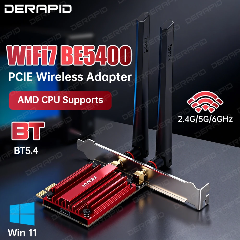 

WiFi7 BE5400 Tri Band 2.4G/5G/6Ghz MT7925 Wireless PCIE Adapter Compatible Bluetooth 5.4 Network WiFi Card For PC Win 10/11
