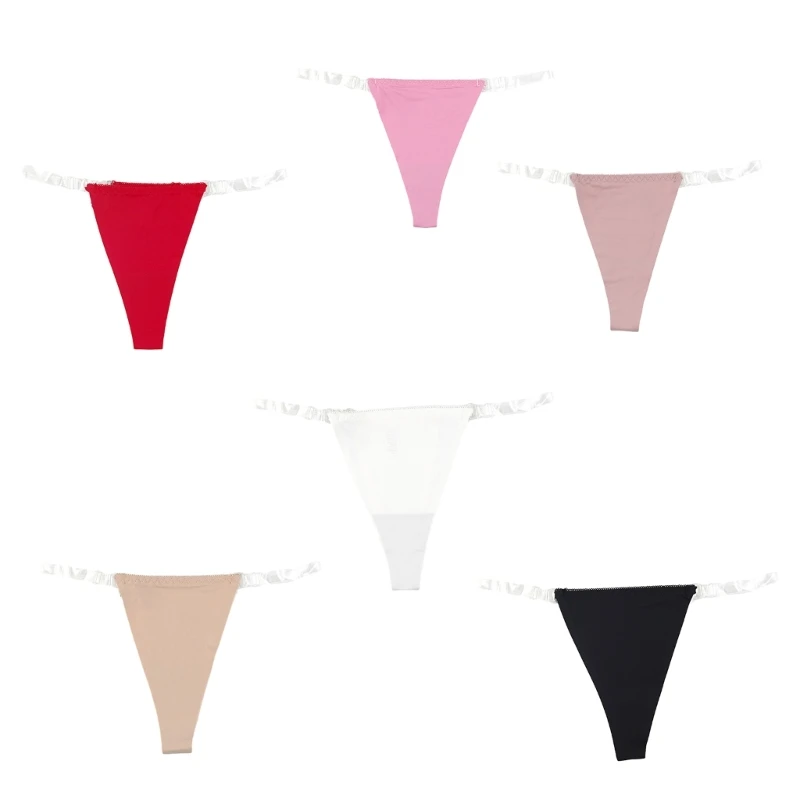 

Women's Sexy Seamless Ice Silk Thongs Adjustable Low Waist Underwear Panties Sex Lingerie Strappy Underpants Solid Color