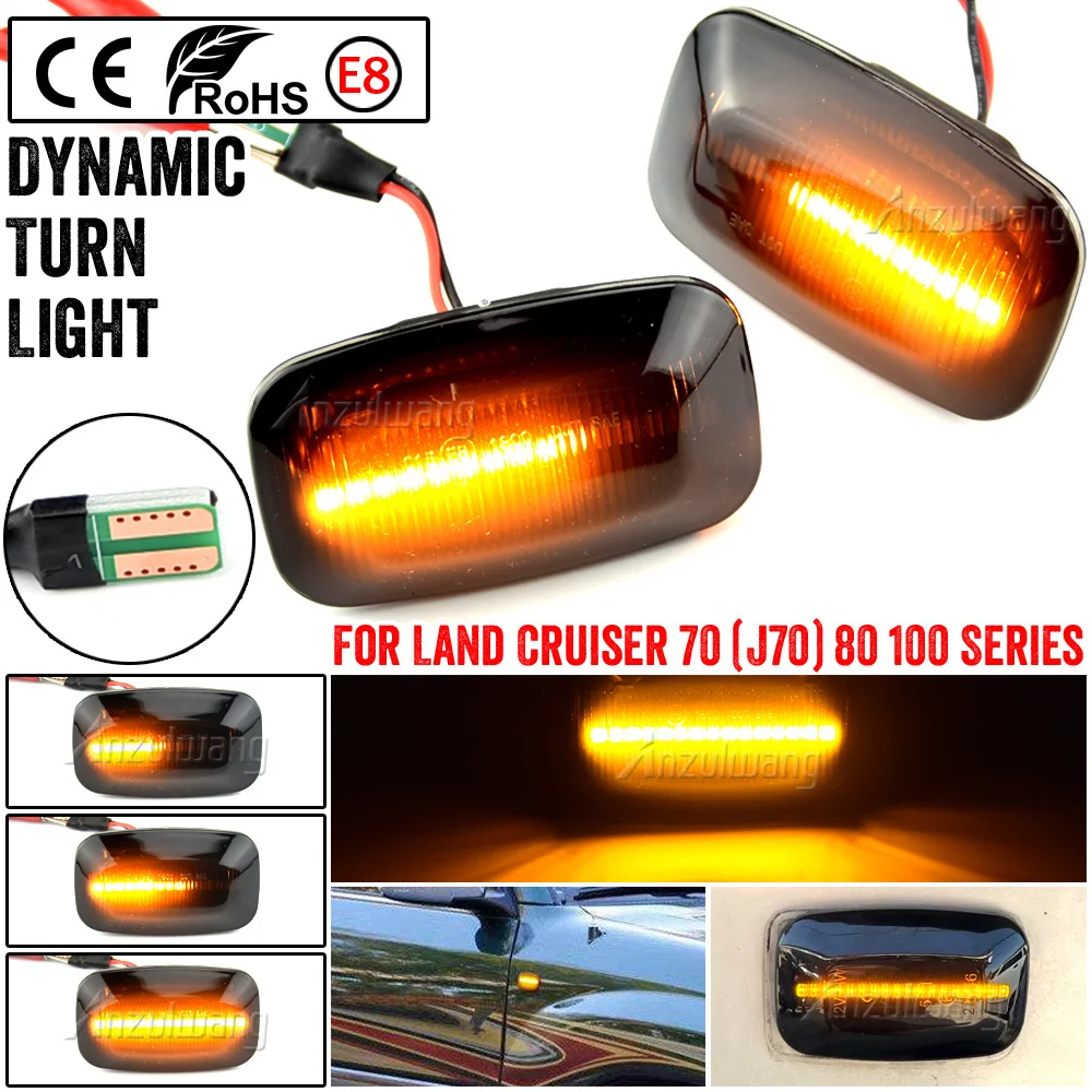 2XFor 1998-2007 Toyota Land Cruiser Landcruiser 70 80 100 Series Dynamic LED Side Marker Fender Lights Flowing Turn Signal Light