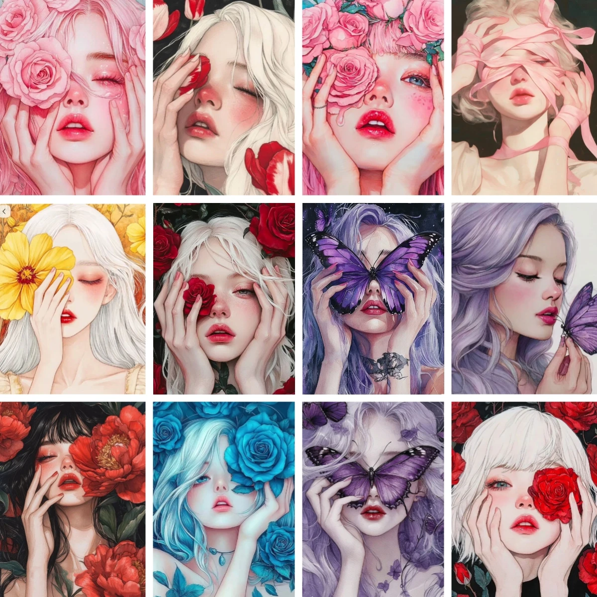 

DIY Diamond Painting Kits Cartoon Flower Girl Full Square Diamond Mosaic Romantic Feminine Poster for Bedroom or Vanity Decor