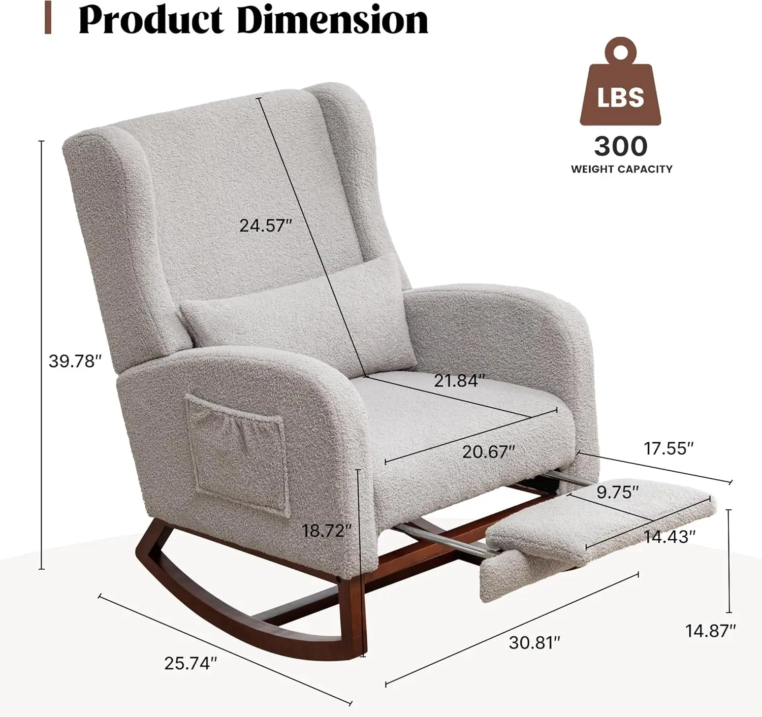 Rocking Chair Nursery with Foot Rest, Wingback Nursery Rocking Chairs, Teddy Nursing Glider Rocker Chair with Pillow and High image 2
