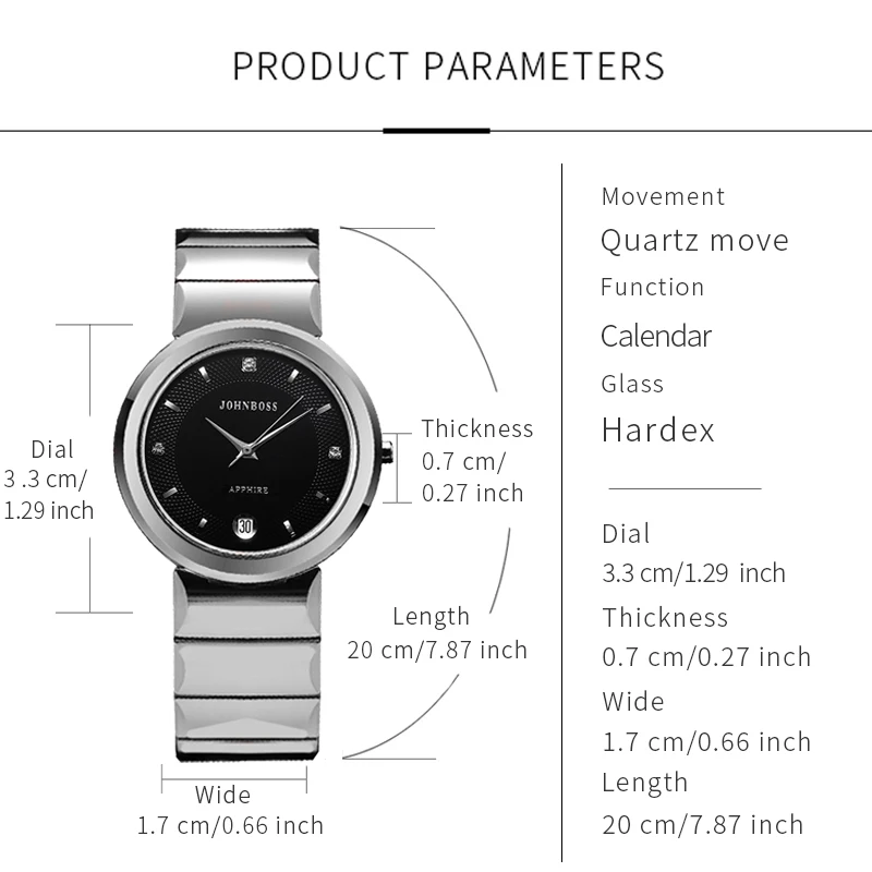 JS круглые водонепроницаемые часы из вольфрамовой стали с датой, мужские часы со швейцарским кварцевым механизмом и сапфировым стеклом, деловые часы