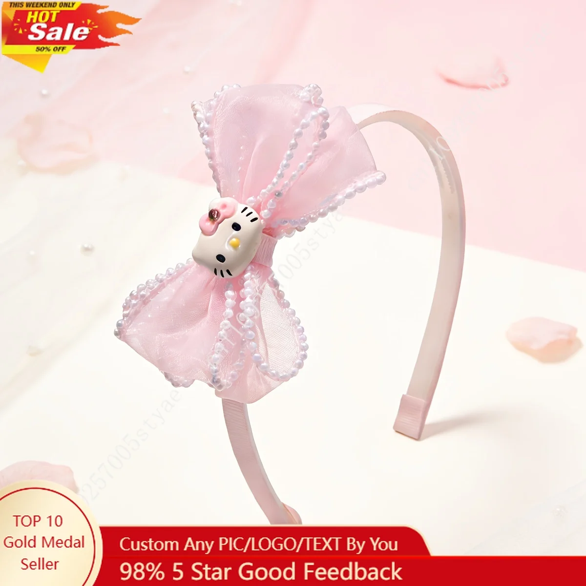 

One Mesh Sanrio Series Hello Kitty Bow Headband Cute and Trendy Cartoon Hair Accessory Colorful and Fashionable for Girls Woman