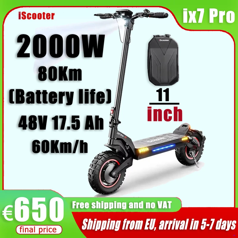 iScooter IX7Pro 2000W Dual Motor Electric Scooter 10inch 17.5Ah adult electric scooter 60km/h Foldable e-scooter