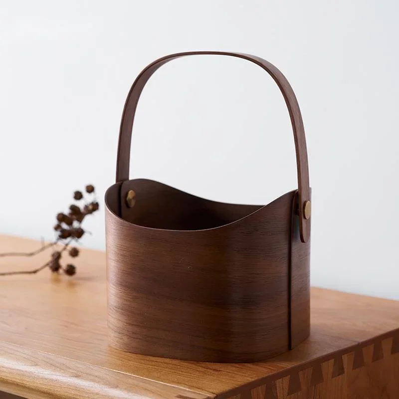 Mir à Main Rétro en Bois Massif, Boîte à Cosmétiques Minimaliste Japonais, Design Multi-Grille, Boîtes de Rangement, Bureau de Scène Polyvalent