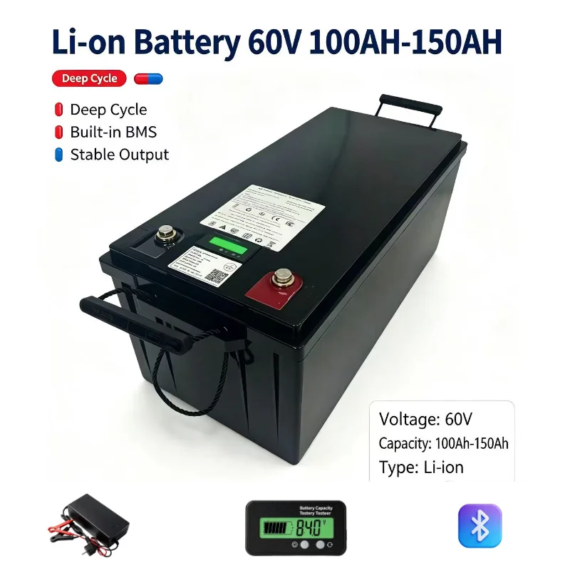 60V 100Ah 150AH Li-ion Lithium Replace Battery Solar System Backup Power Hybrid Electrical Vehicle Golf Cart + 10A Charger