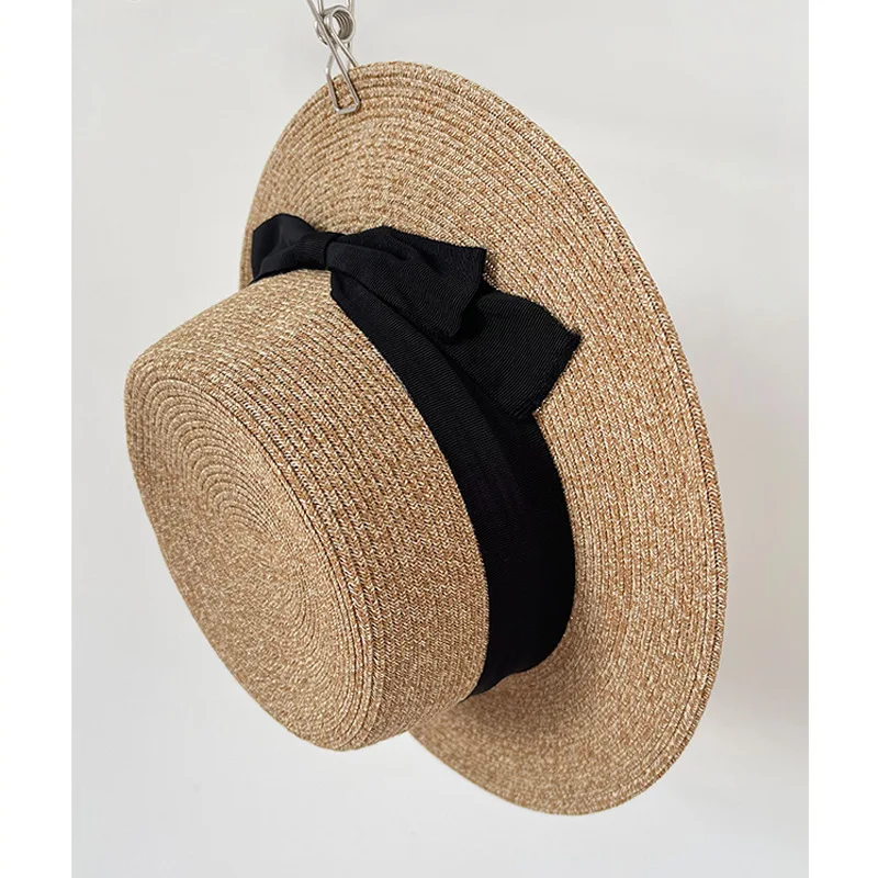 New Summer Vintage Straw Hat Women Bowknot Straw Hat Girls Outdoor Beach Travel Sunshade Cap Women Gift Simple Hats Straw Cap